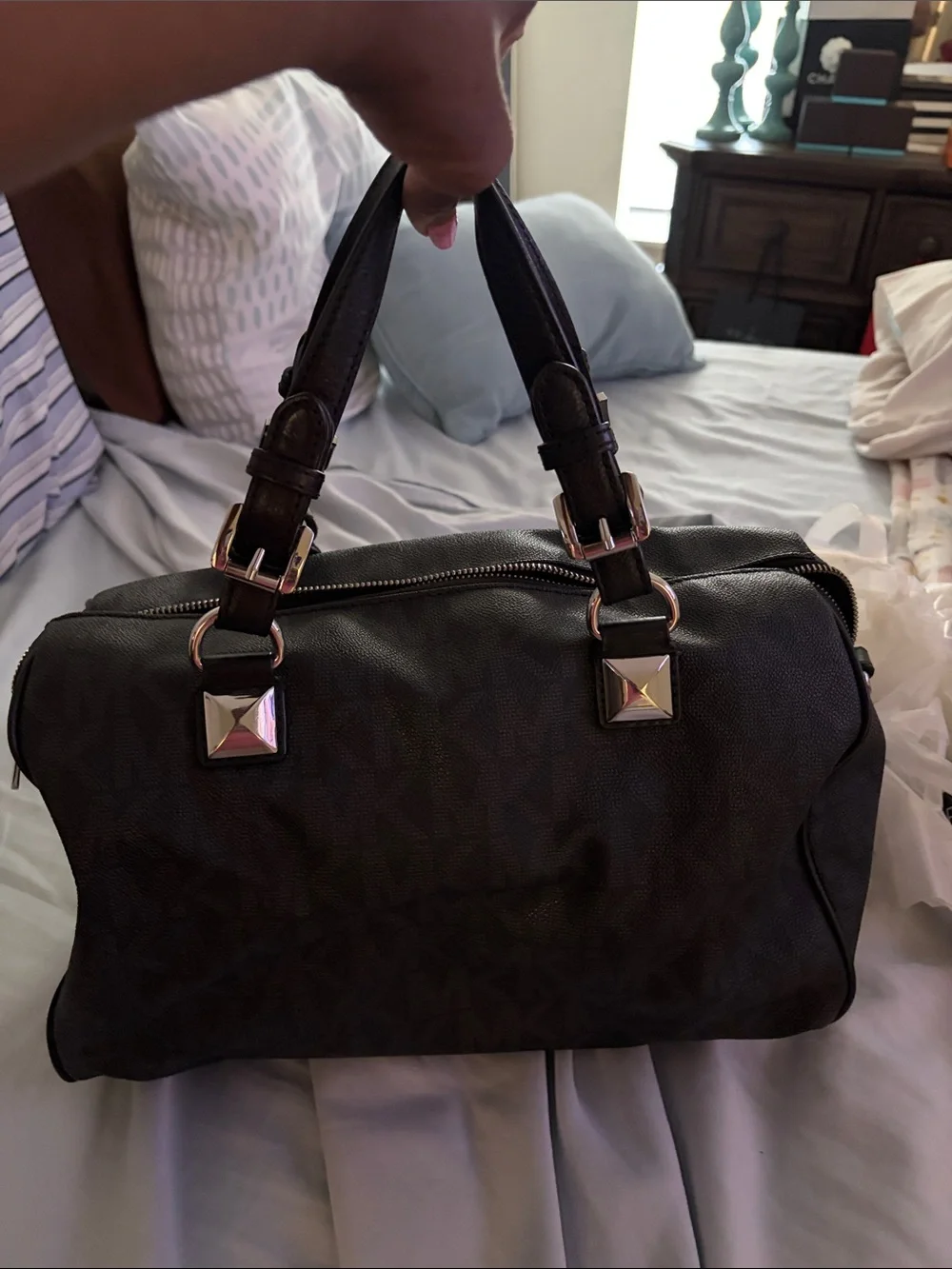 Michael Kors Black MK Logo Satchel with Gold Charm